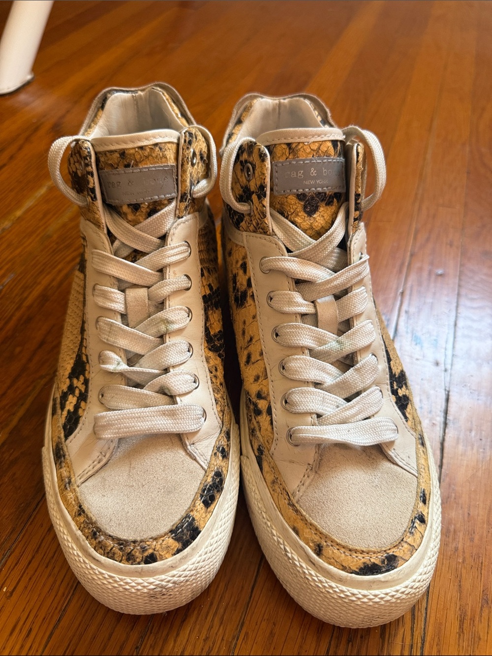 rag & bone High-Top Sneakers in Beige and Snake Print